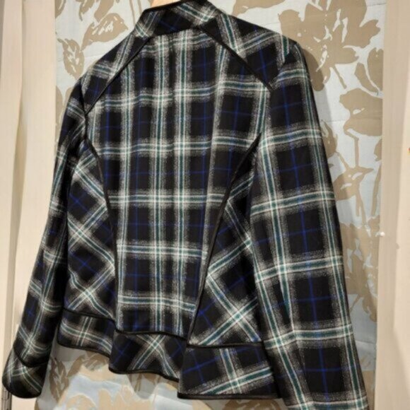 Blue Green Plaid Zip Blazer Jacket Women’s Sz 12 - Picture 11 of 12